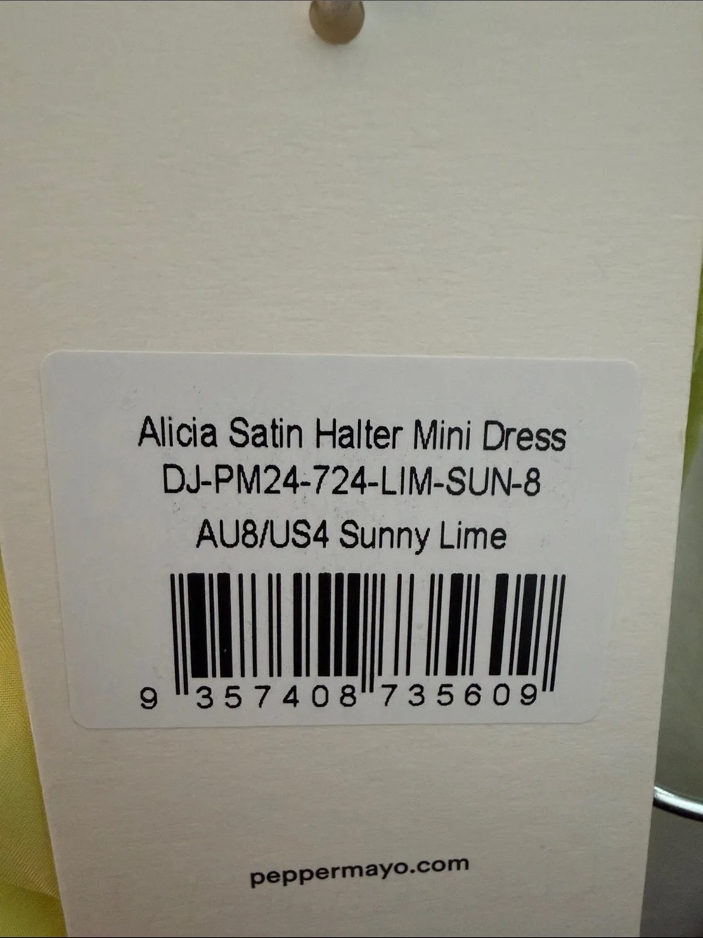 Peppermayo Alicia Satin Halter Mini Dress Lime Green NWT